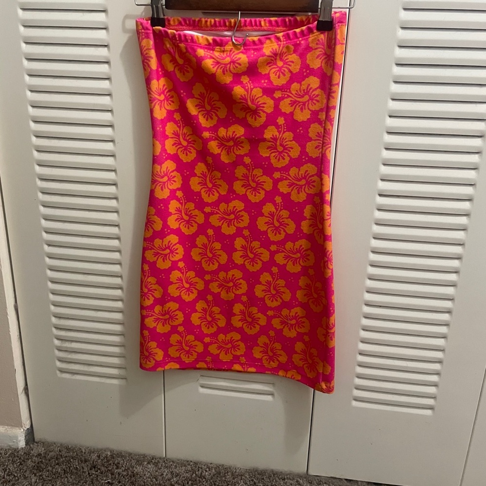 Frankie's Bikinis Pink and Yellow Strapless Dress - Picture 3 of 5